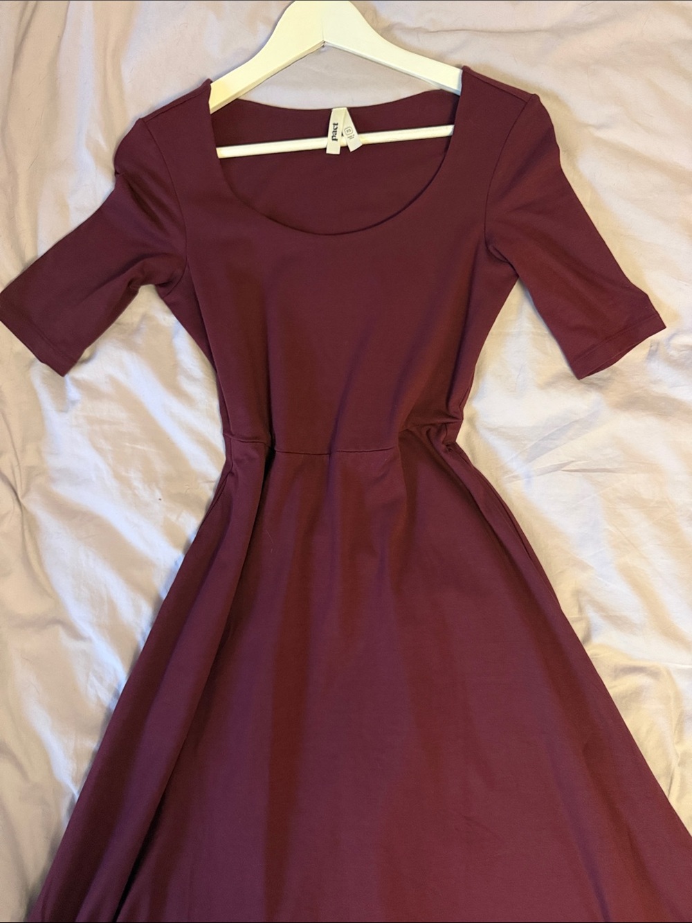 Pact Organic Fit & Flare Signature Scoop Dress in the shade Plum Wine